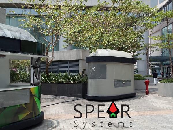 Two Spear Systems food kiosks standing in the open plaza at Havelock City Mall