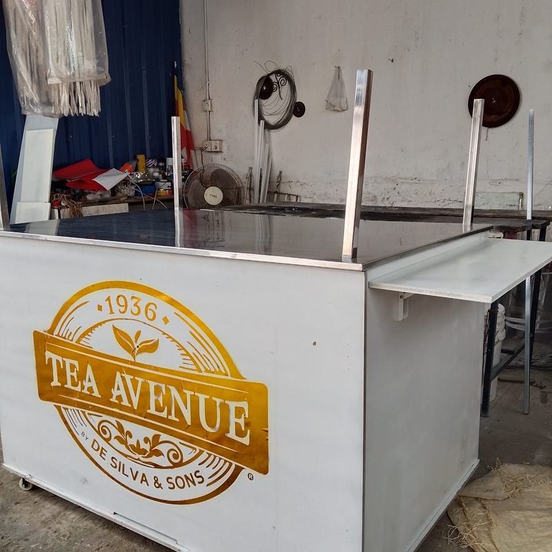 The Tea Avenue counter finished in the workshop, with the gold 1936 De Silva and Sons logo on the front panel
