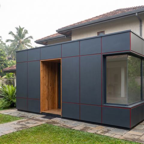 Modular studio annex beside a family home