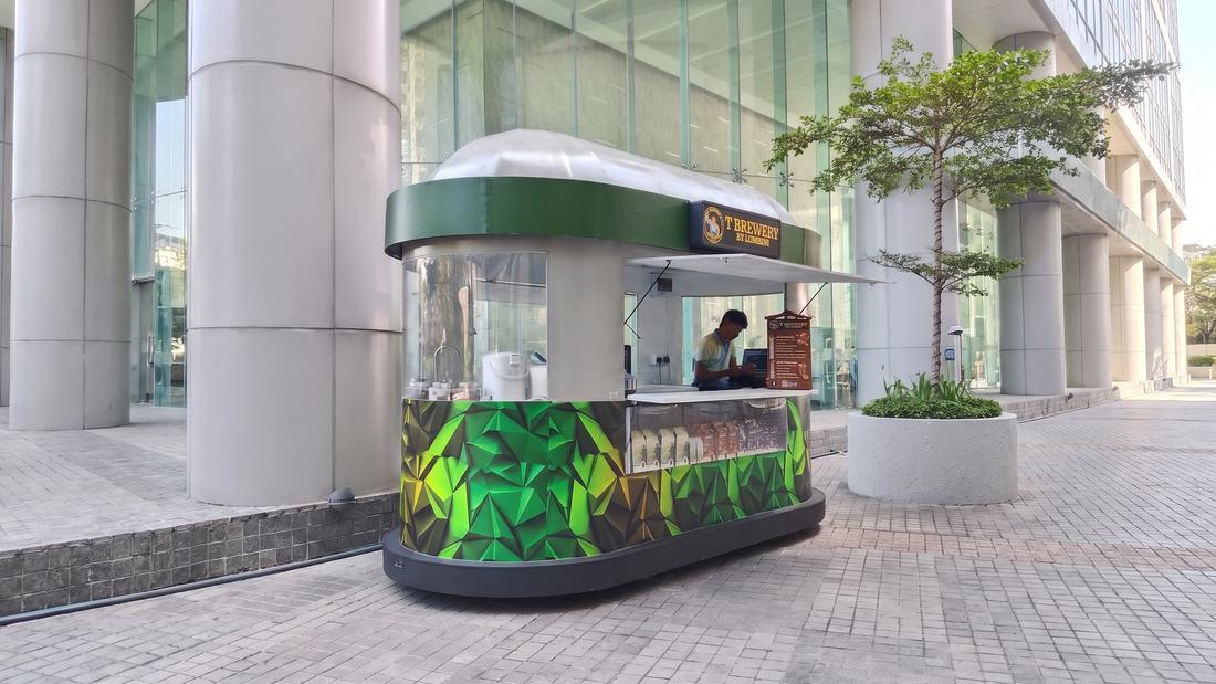 The T'Brewery by Lumbini tea kiosk we built, open and serving outside a Colombo office tower
